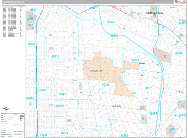 Huntington Park, CA Wall Map